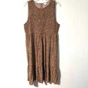 J.Crew Leopard Print Smocked Tiered Sleeveless Midi Dress Brown Black Plus 3X